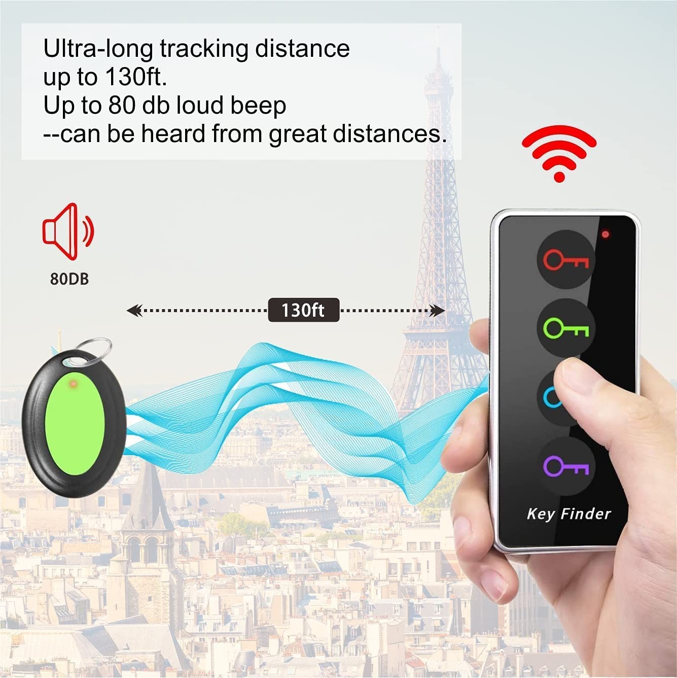 RF Key Finder Wireless Item Locator Tracker 4 Tags 131ft Range 80dB