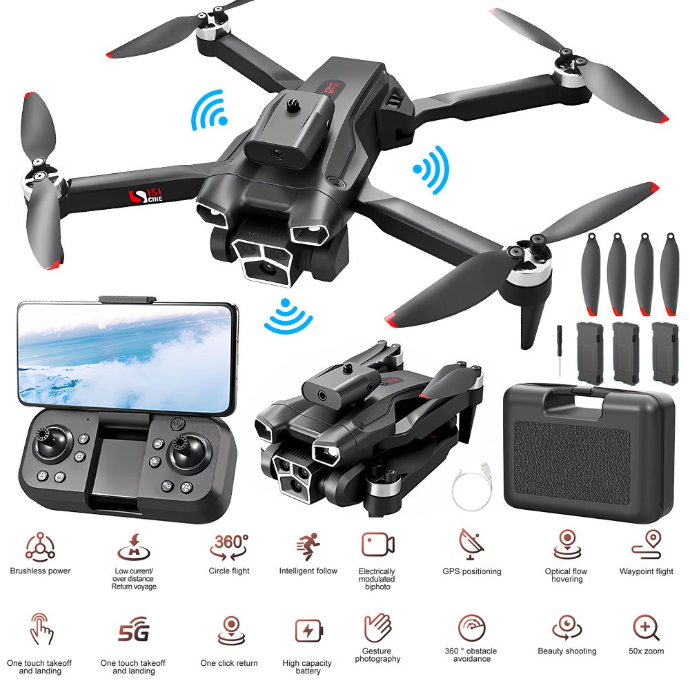 S151 Drone 2026 8K HD Three Camera WiFi FPV RC Foldable Quadcopter Remote N0A