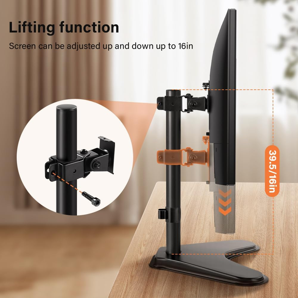 Single Computer Monitor Stand Metal Base Free Standing Desk Vesa Mount for 13 In
