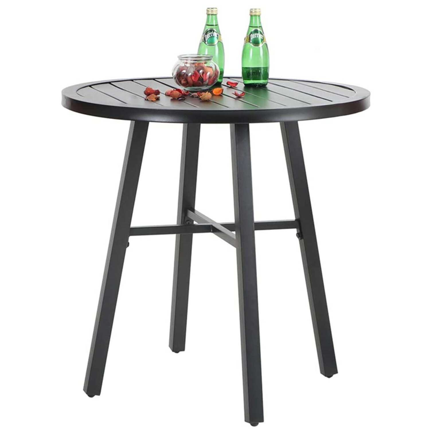 28Inch Small Outdoor Dining Table Metal Steel Slat Patio Dining Table for Garden