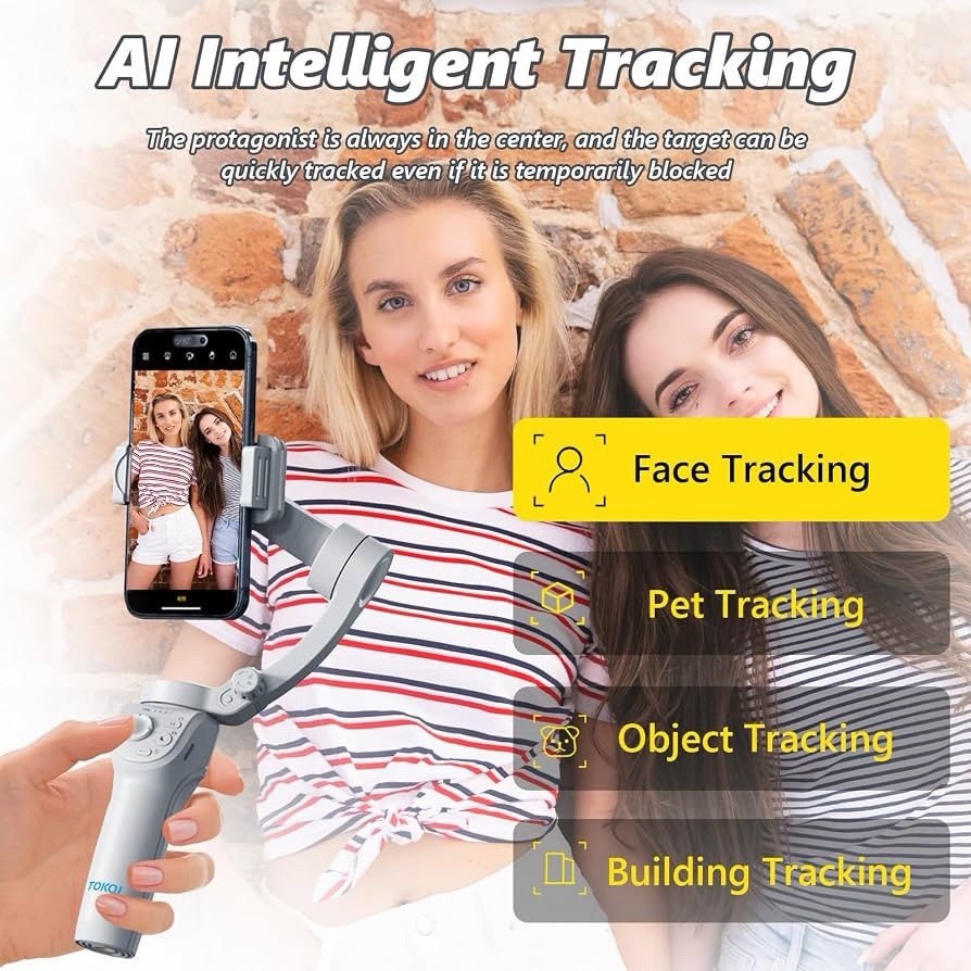 3-Axis Gimbal Stabilizer for iPhone&Android with Adjustable Fill Light, AI Track