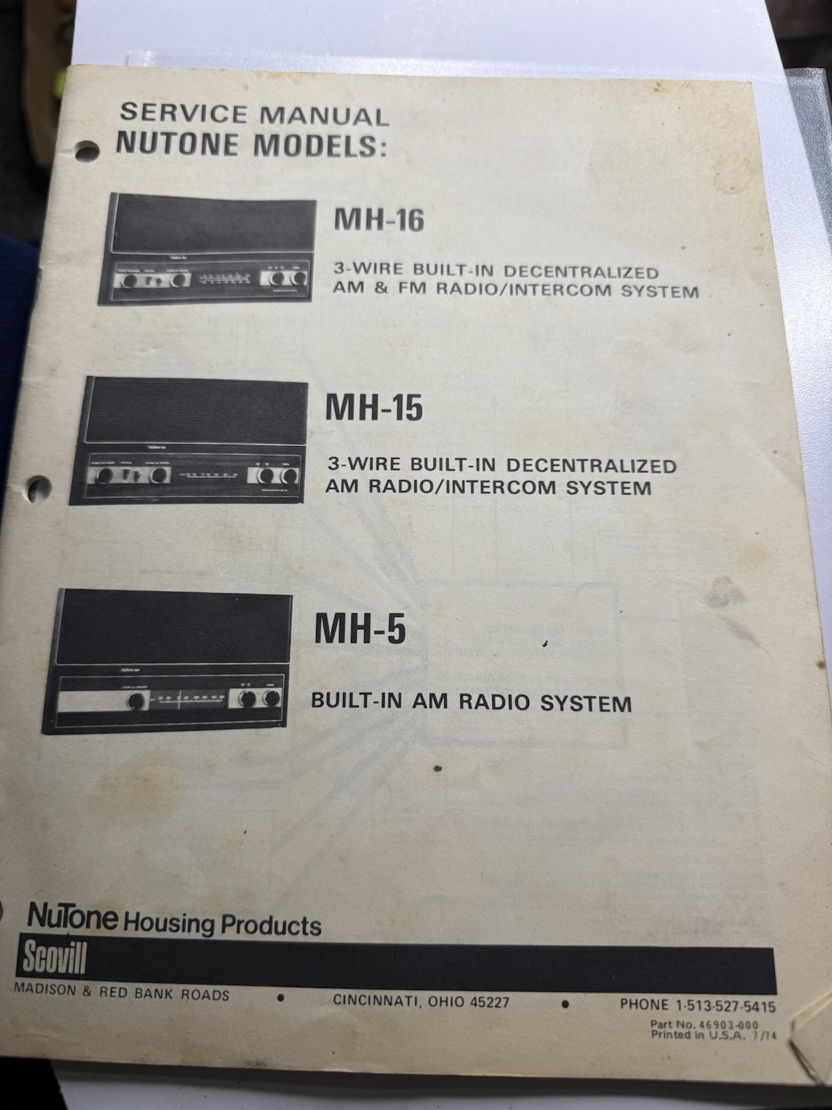 NuTone MH-16 MH-15 MH-5 Service Manual AM FM Intercom System Built-In Radio