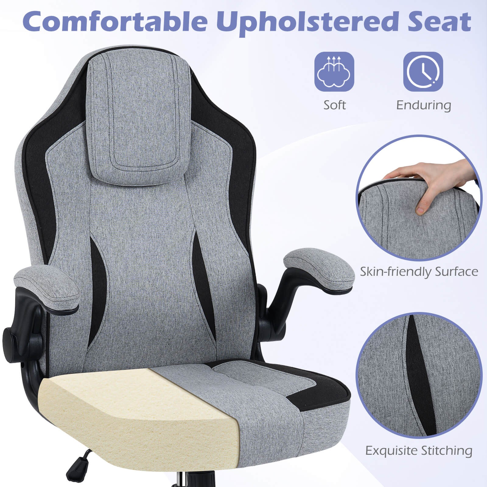 Office Chair w/90° Flip-up Armrests, Adjustable Height & Rocking Function,Wheels