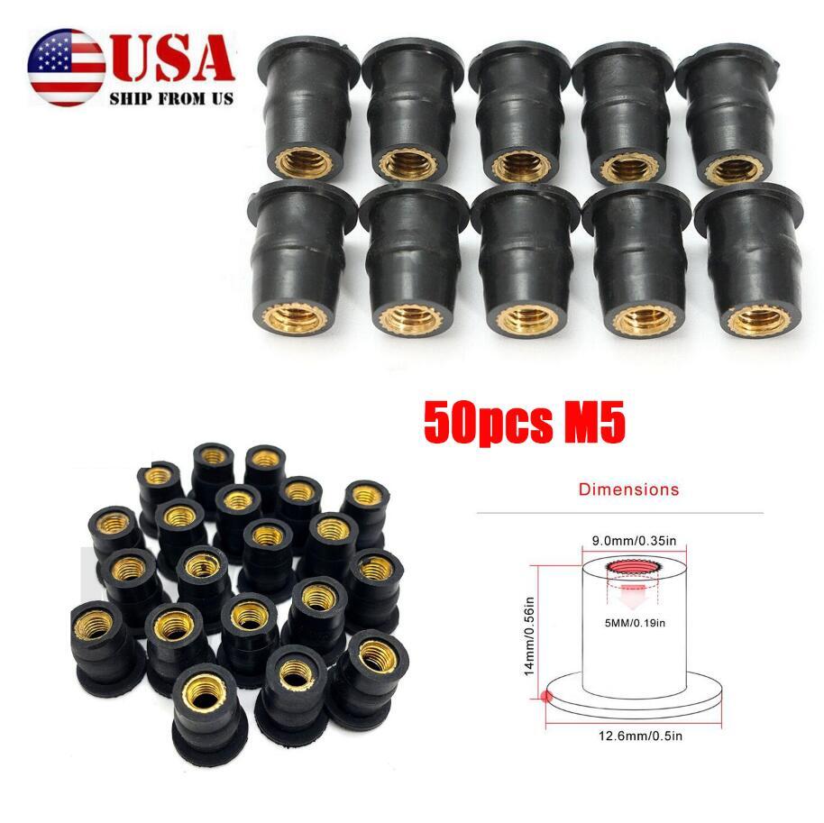50PCS Motocycle Bike ATV M5 Rubber Brass Well Nut Windscreen Fairing Wellnuts