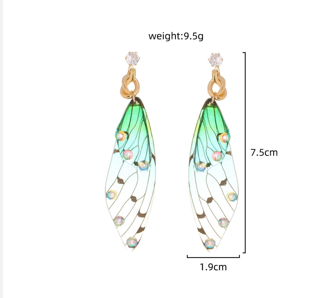 Bohemian Dangle Crystal Earrings Butterfly Wings Tassel Handmade Boho Style