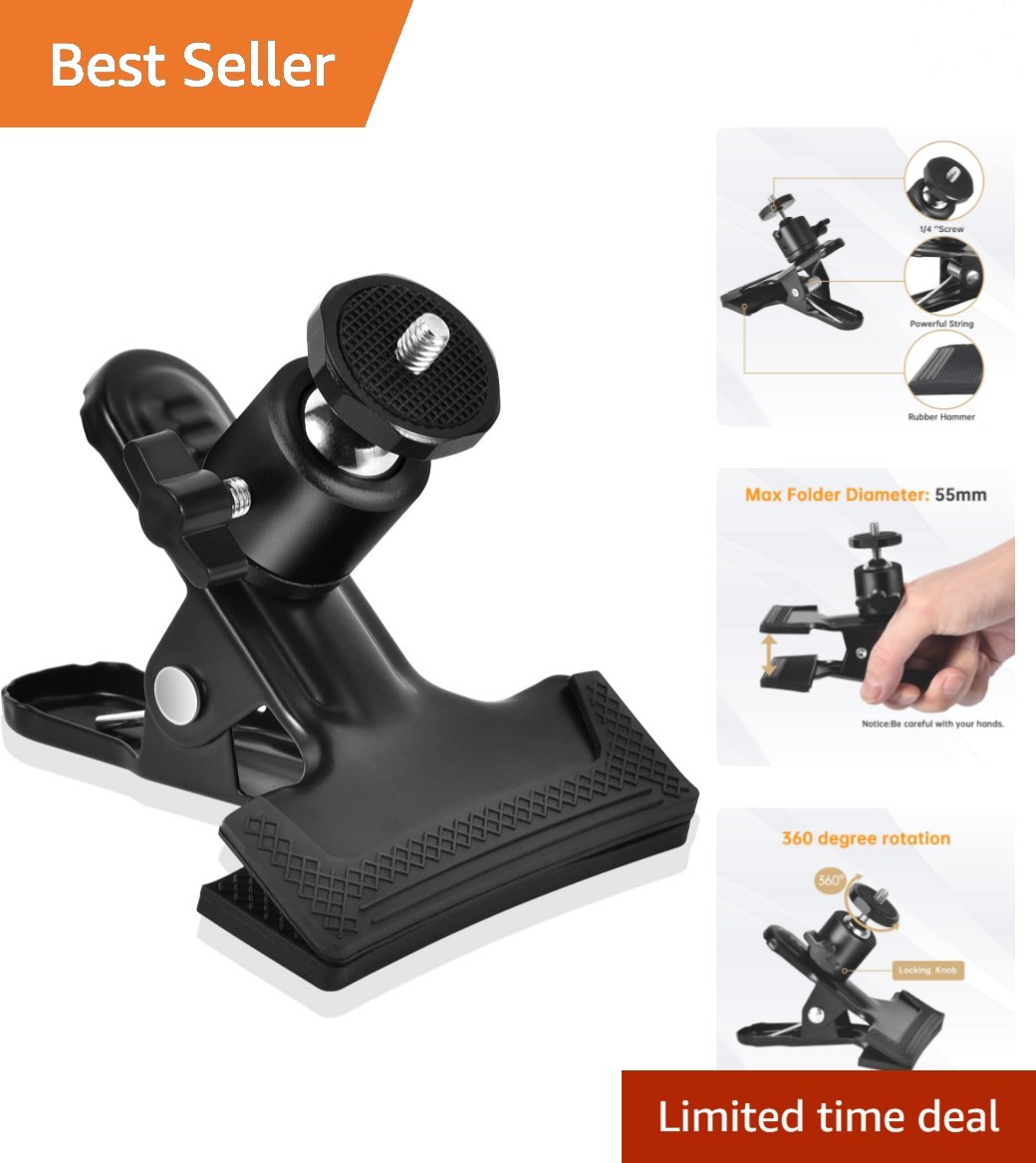 Heavy Duty Camera Mount Clip with 360 Swivel Ballhead - Compact & Durable