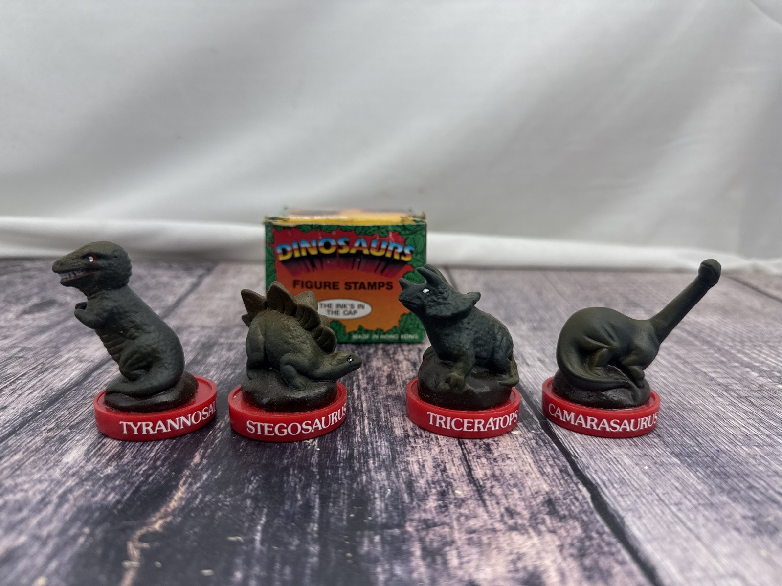 1987 StampKing Dinosaur Mini Figure Topped Ink Stampers Set of 4