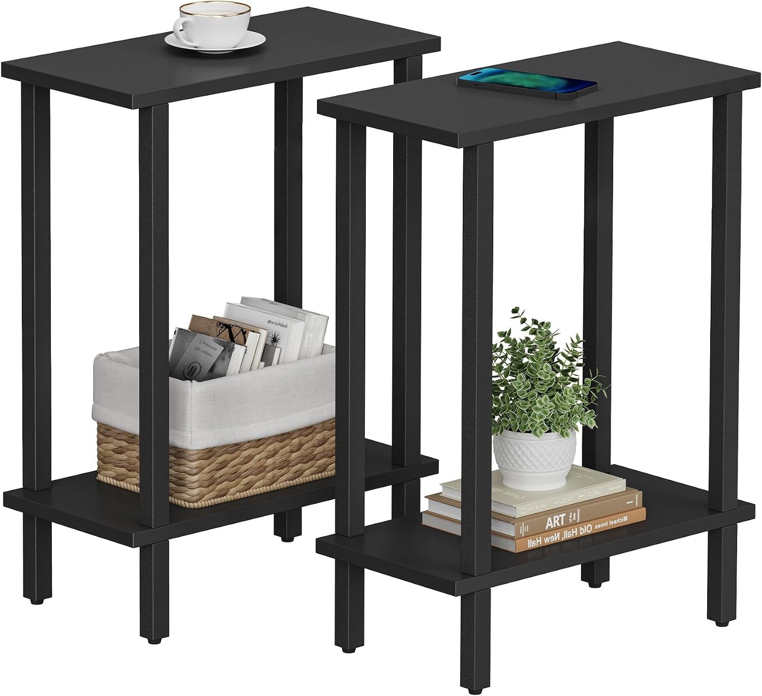 Small Side Table Skinny Sofa Table Slim Nightstand Narrow End Table Set of 2 Hot
