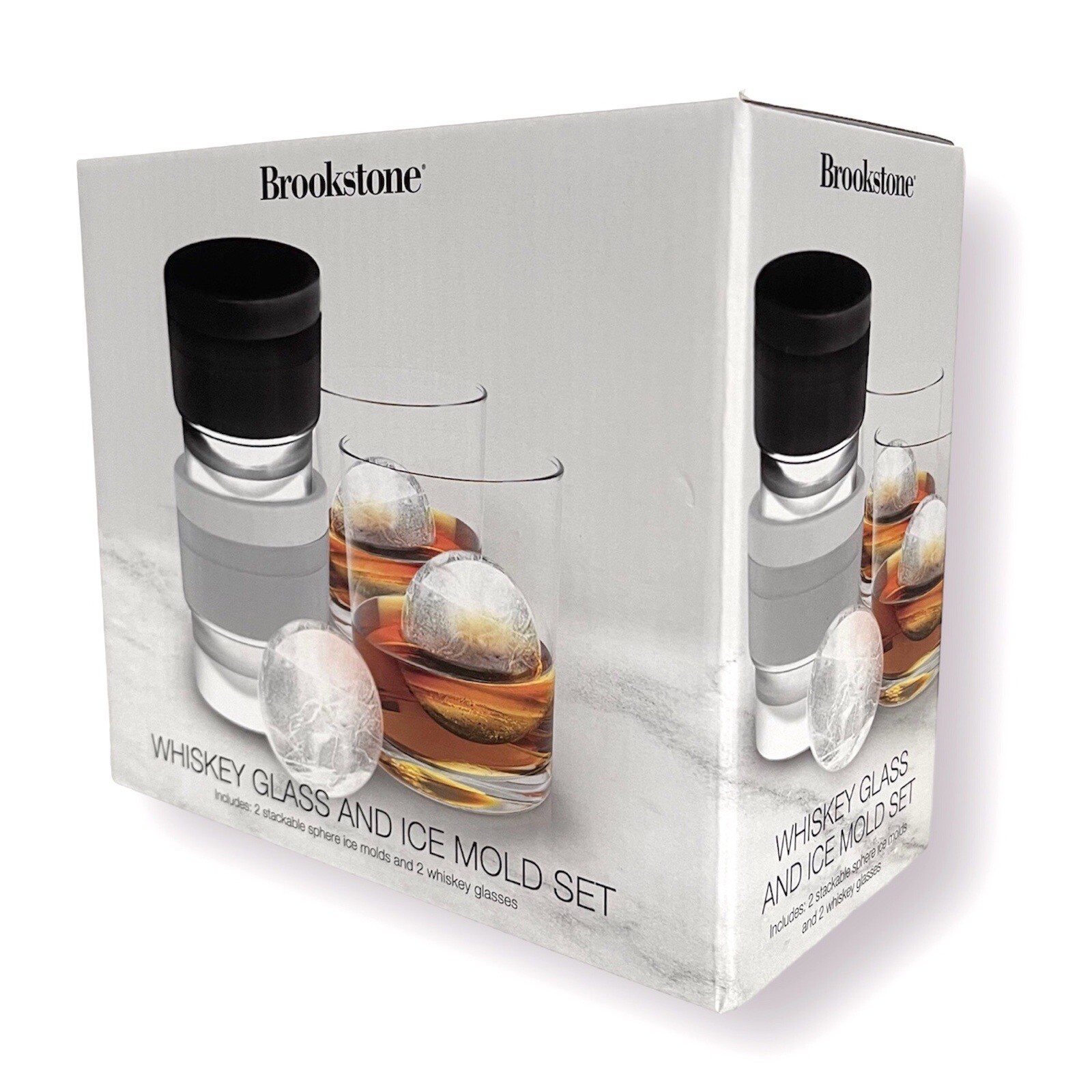 Brookstone Whiskey Ice Mold & Glass set Perfect Duet Glassware & Artisan Ice