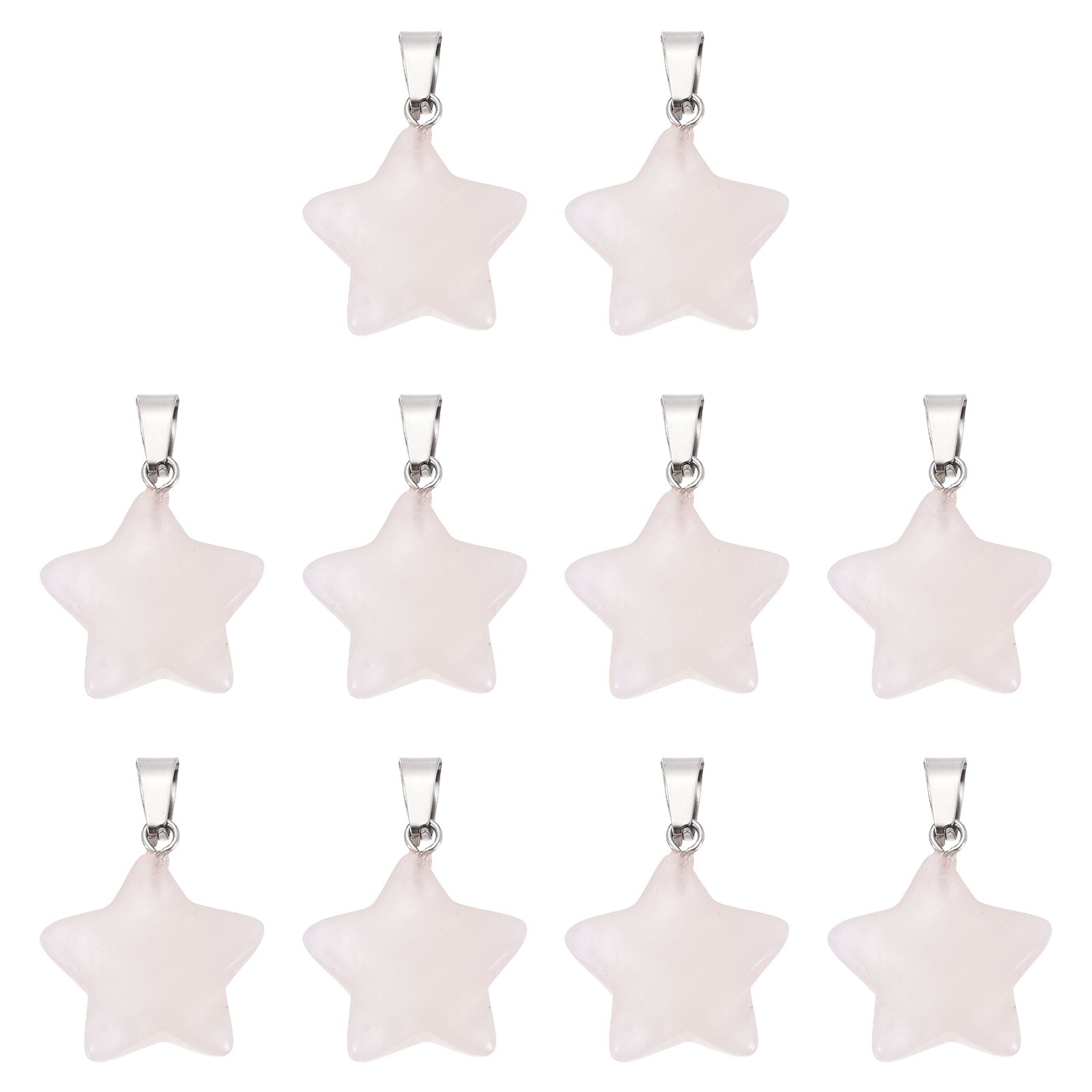 10 Pcs Star Stone Pendants, 20mm Natural Crystal Star Charm Pink