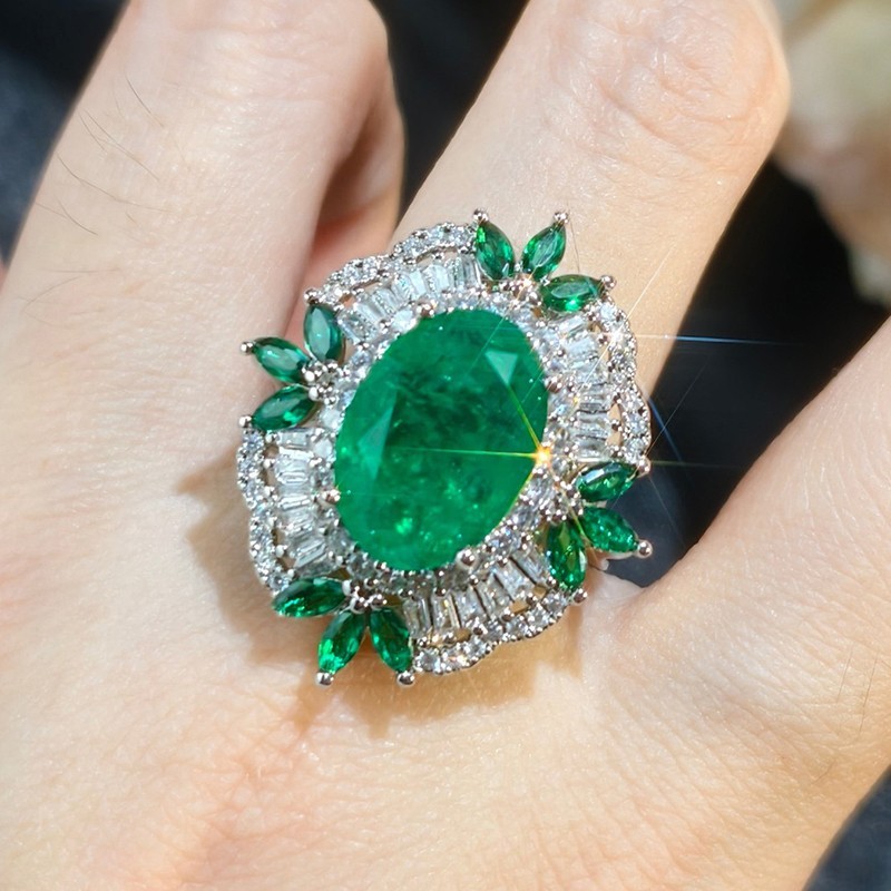 New Women Party Jewelry Neon Green Citrine Gemstone Charm Flower Silver Rings