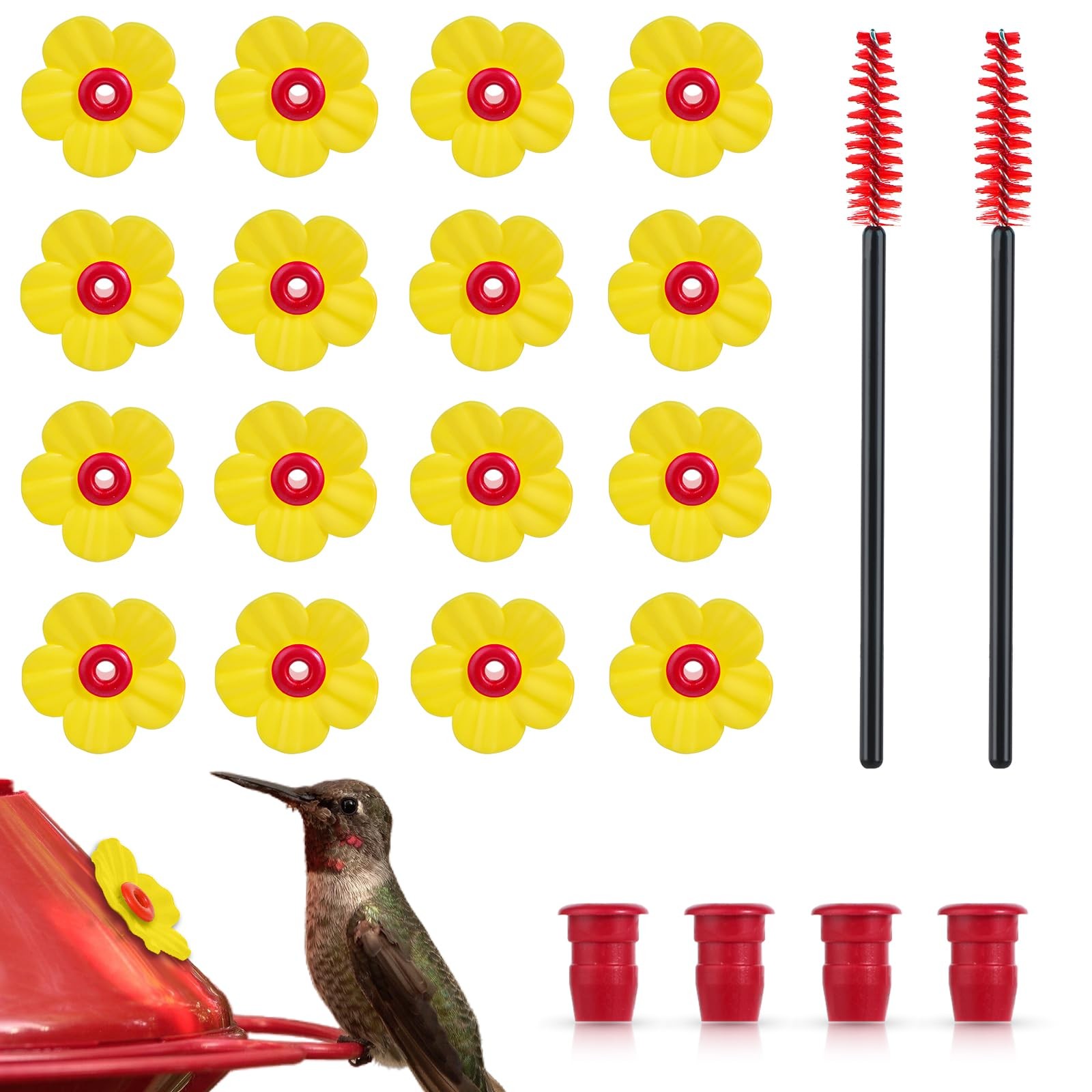 16 Pieces Hummingbird Feeders Replacement Flowers, Pet Yellow