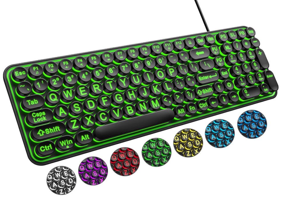 Large Print Backlit Keyboard, Wired USB Lighted Computer Keyboards with 7-Color