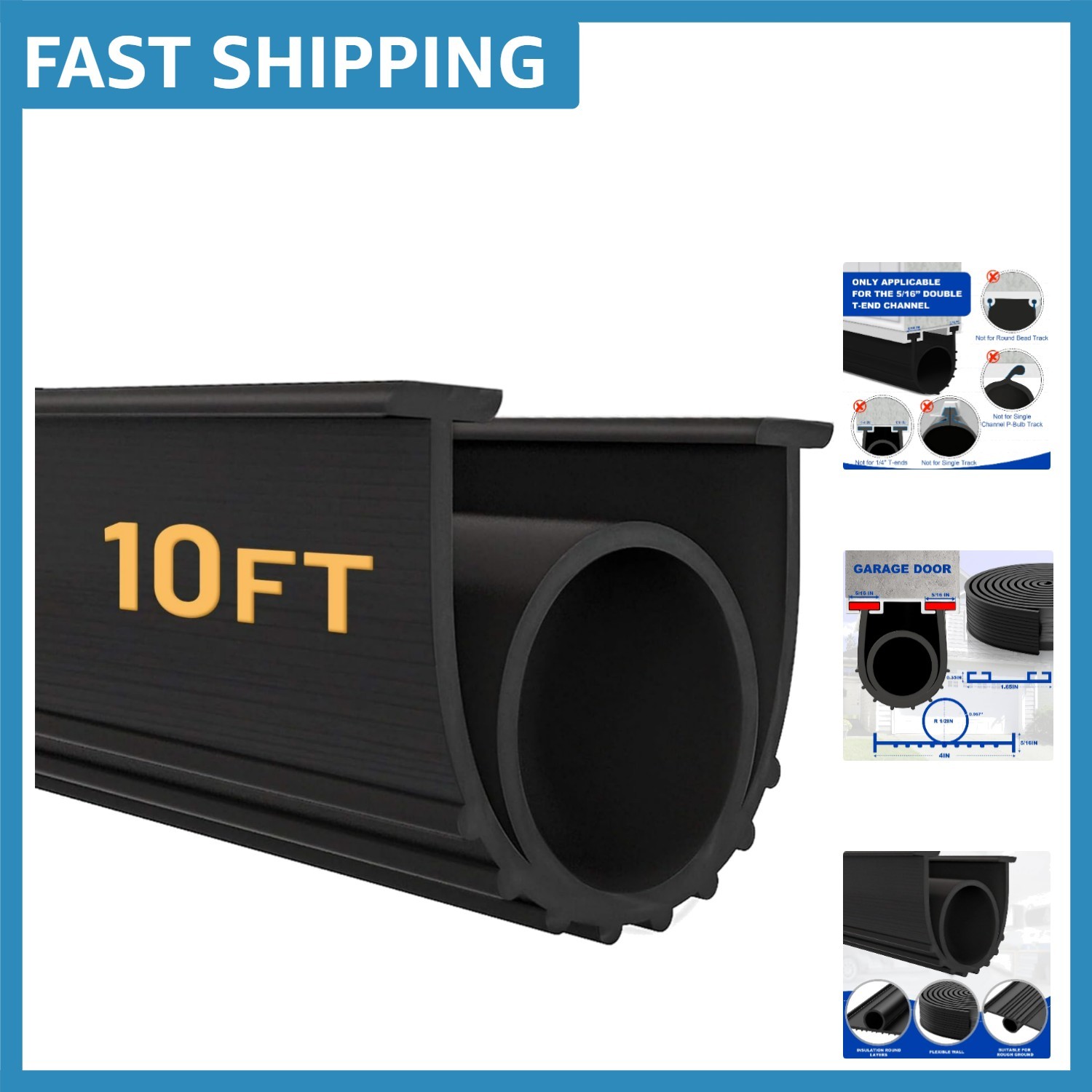 Insulated Garage Door Weather Strip - 10 Ft Rubber Seal for Dustproof Protection