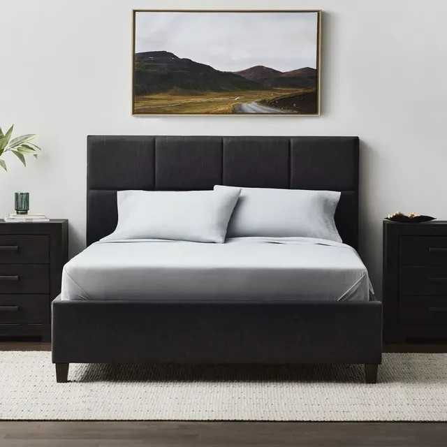Malouf Linen Weave Cotton SPLIT King Sheet Set Fog/Light Grey Open Percale
