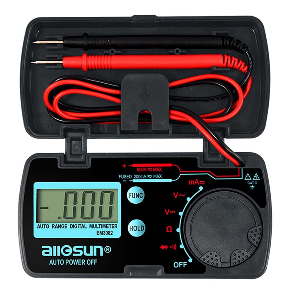allsun Mini Auto Range Folding Digital Multimeter Compact, Red and Black