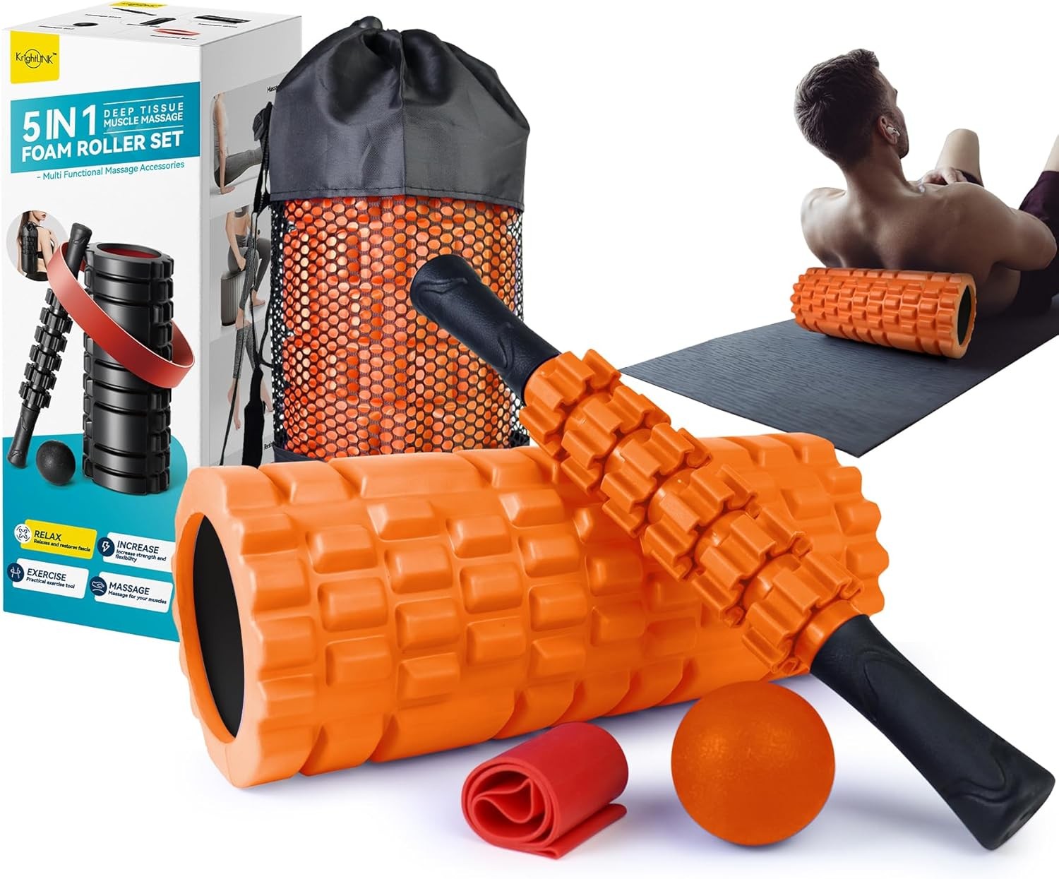 5 in 1 Foam Roller Set for Deep Tissue Muscle Massage, Trigger Point Fitness Exe