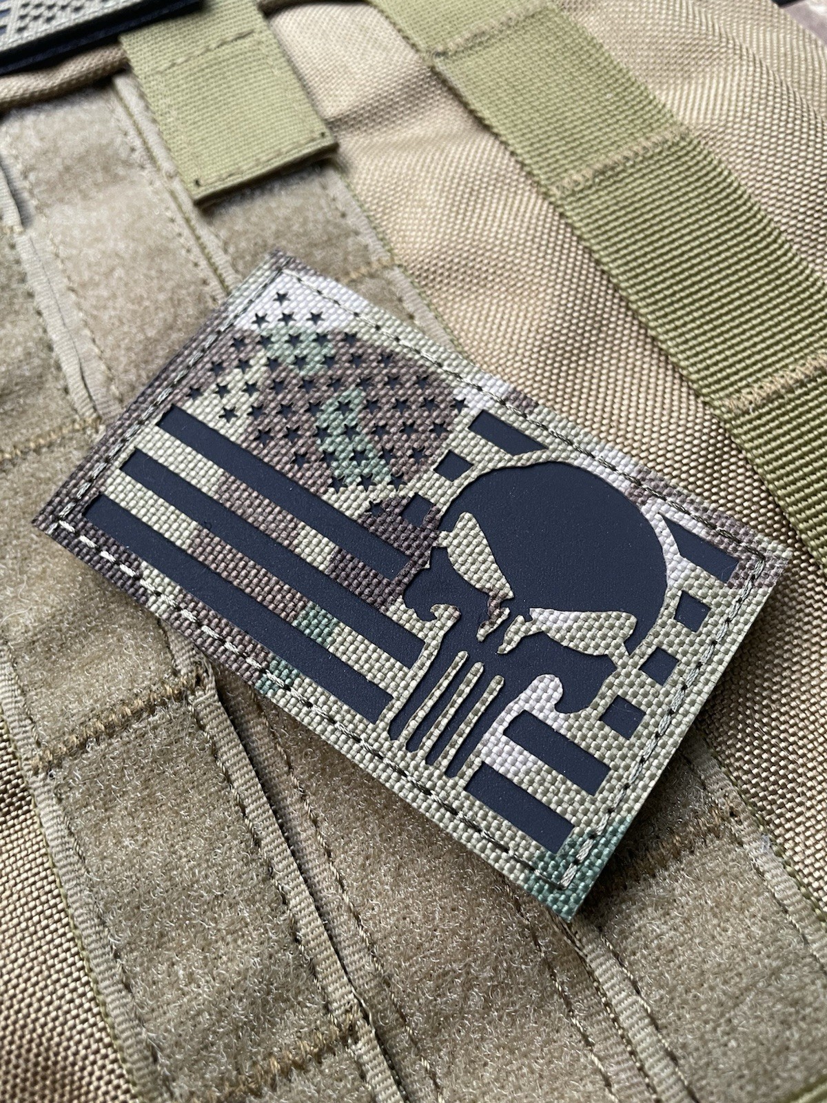 Punisher Skull infrared IR Multicam USA Flag Patch tactical laser Hook Loop