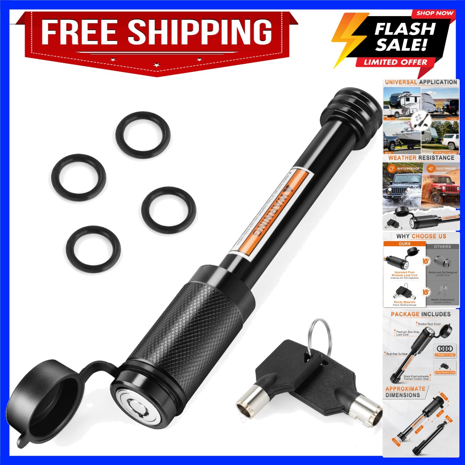 Trailer Hitch Receiver Pin Lock,5/8" Dia 3-1/2" Long Pin Trailer Lock for Cla...