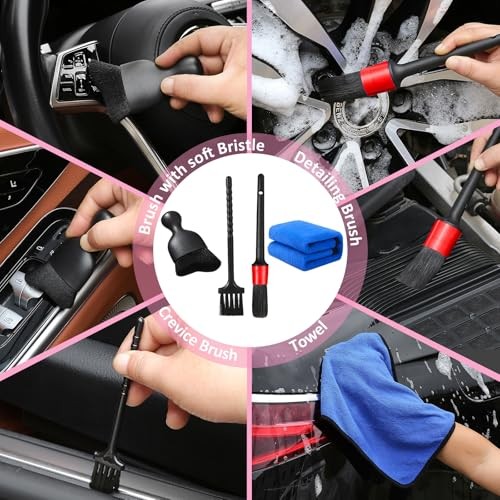 10pcs Windshield Cleaning Tool Inside Car Window Cleaner Wash Kit with 4 Pink