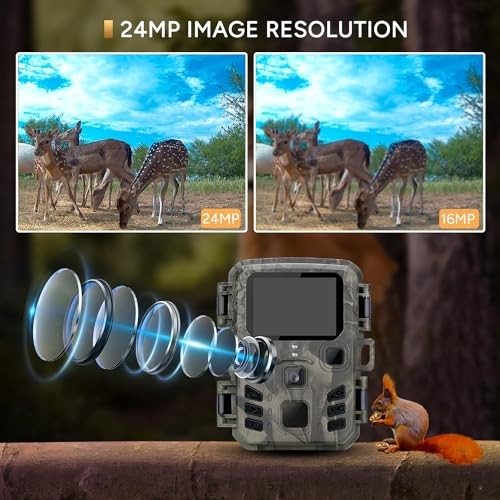 Mini Trail Camera 1080P 24MP Game Camera with Night Vision Motion Activated