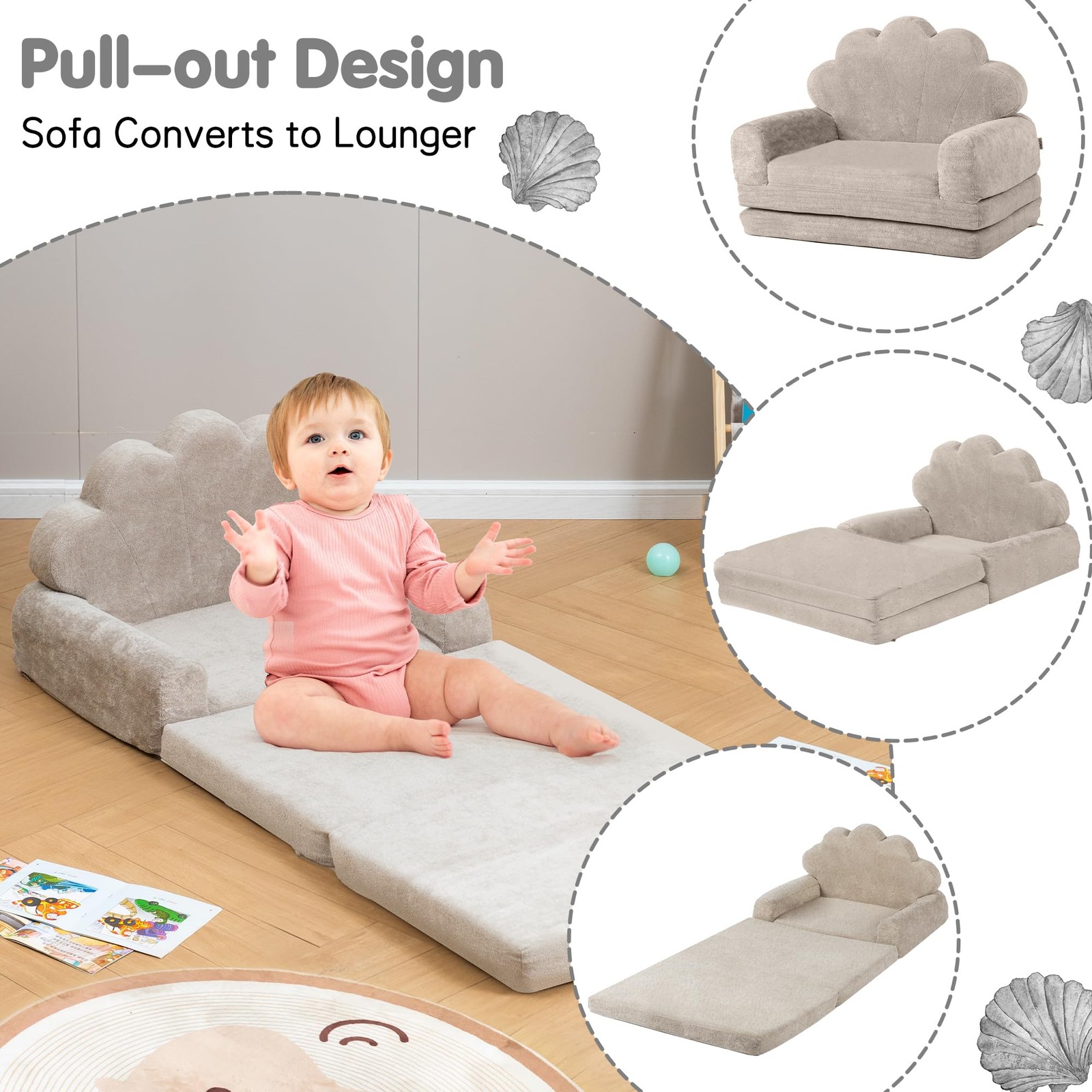 2-in-1 Couch, Couch Fold Out, Comfy Chair, Convertible Sofa to Lounger with P...