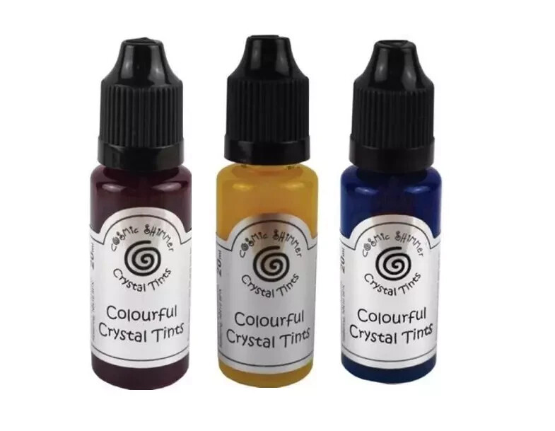 Cosmic Shimmer Crystal Tints 20ml Blue Aquamarine-, Yellow Citrine, Rose Quartz