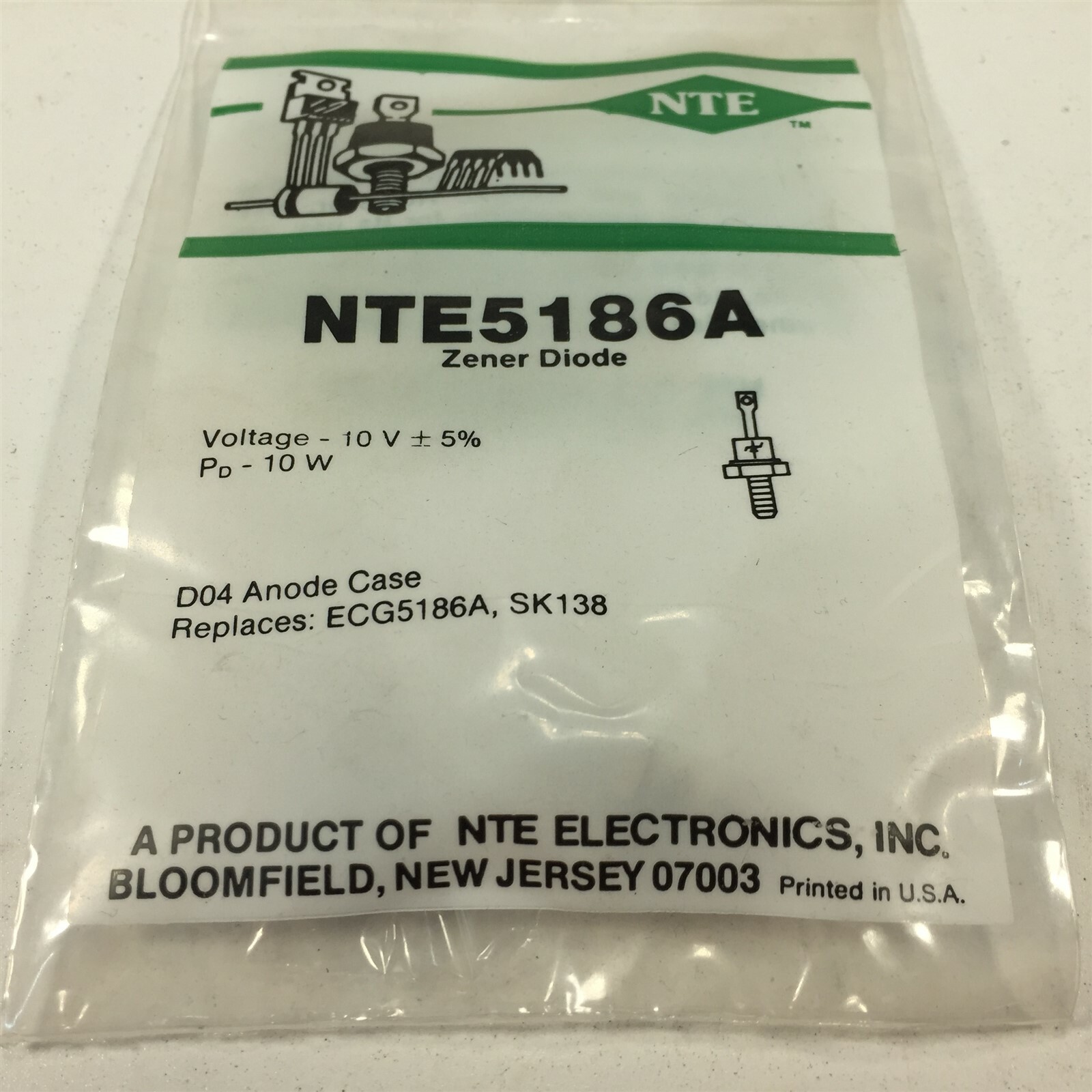 (1) NTE NTE5186A Zener Diode, 10 Watt