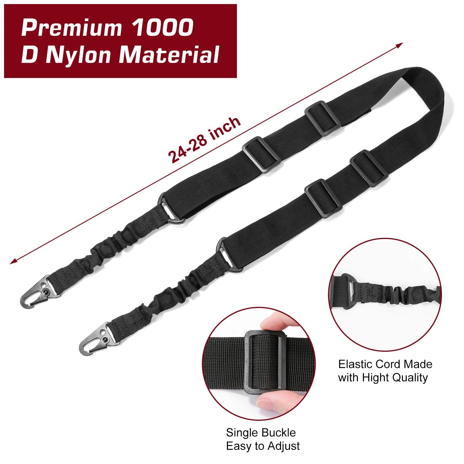 4-Pack 2 Point Sling with Metal Hook Adjustable Length 1.25” Sling