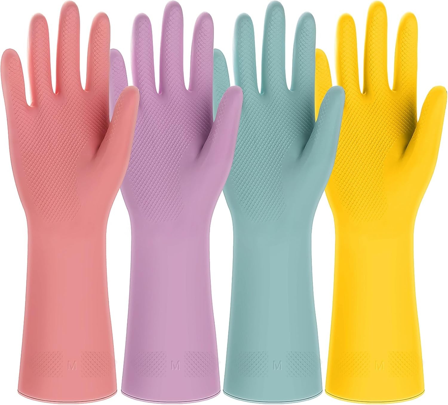 4 Pairs Rubber Kitchen Dishwashing Gloves - Colorful Reusable Household