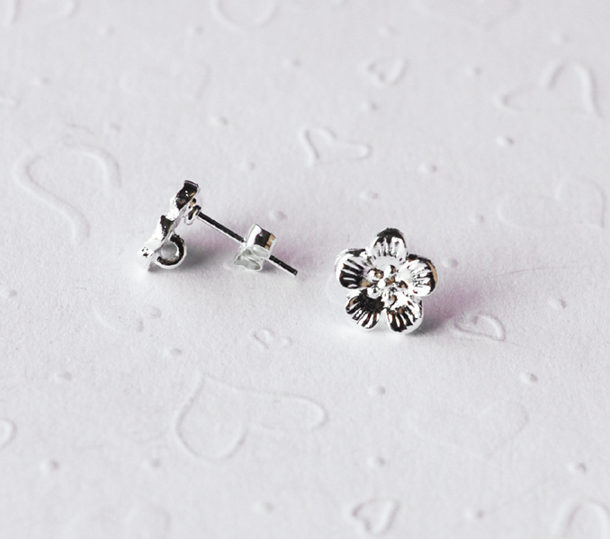 10 Round Flower Earstuds Earwire 925 Sterling Silver Post Closed Loop EF012