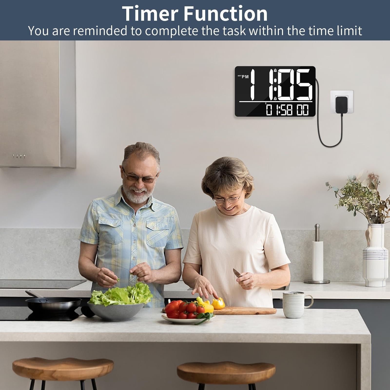 13" Digital Wall Clock Large Display with Remote, 25 Ringtones, Temperature, ...