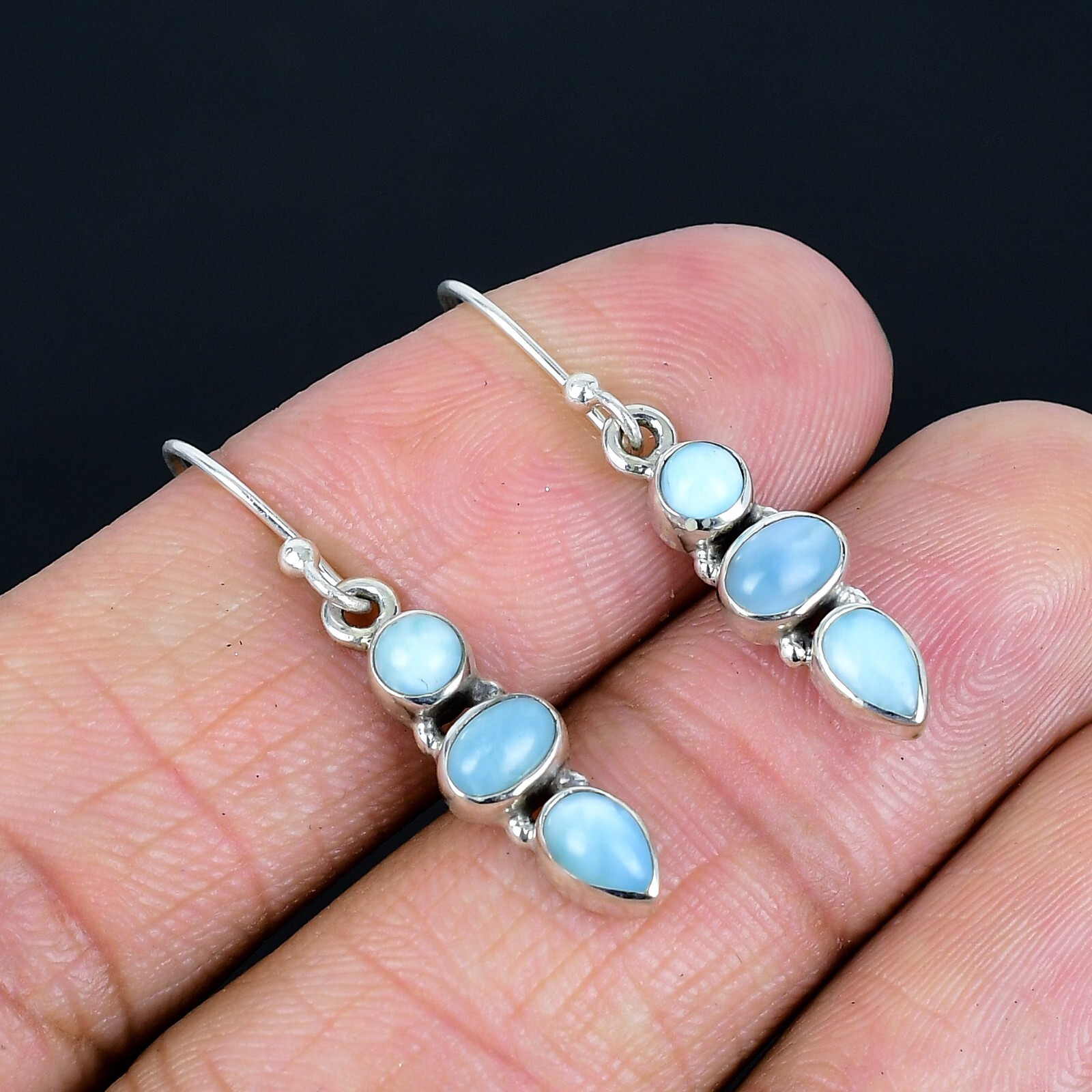 Natural Larimar Gemstone Handmade 925 Sterling Silver Earrings Jewelry LS-686