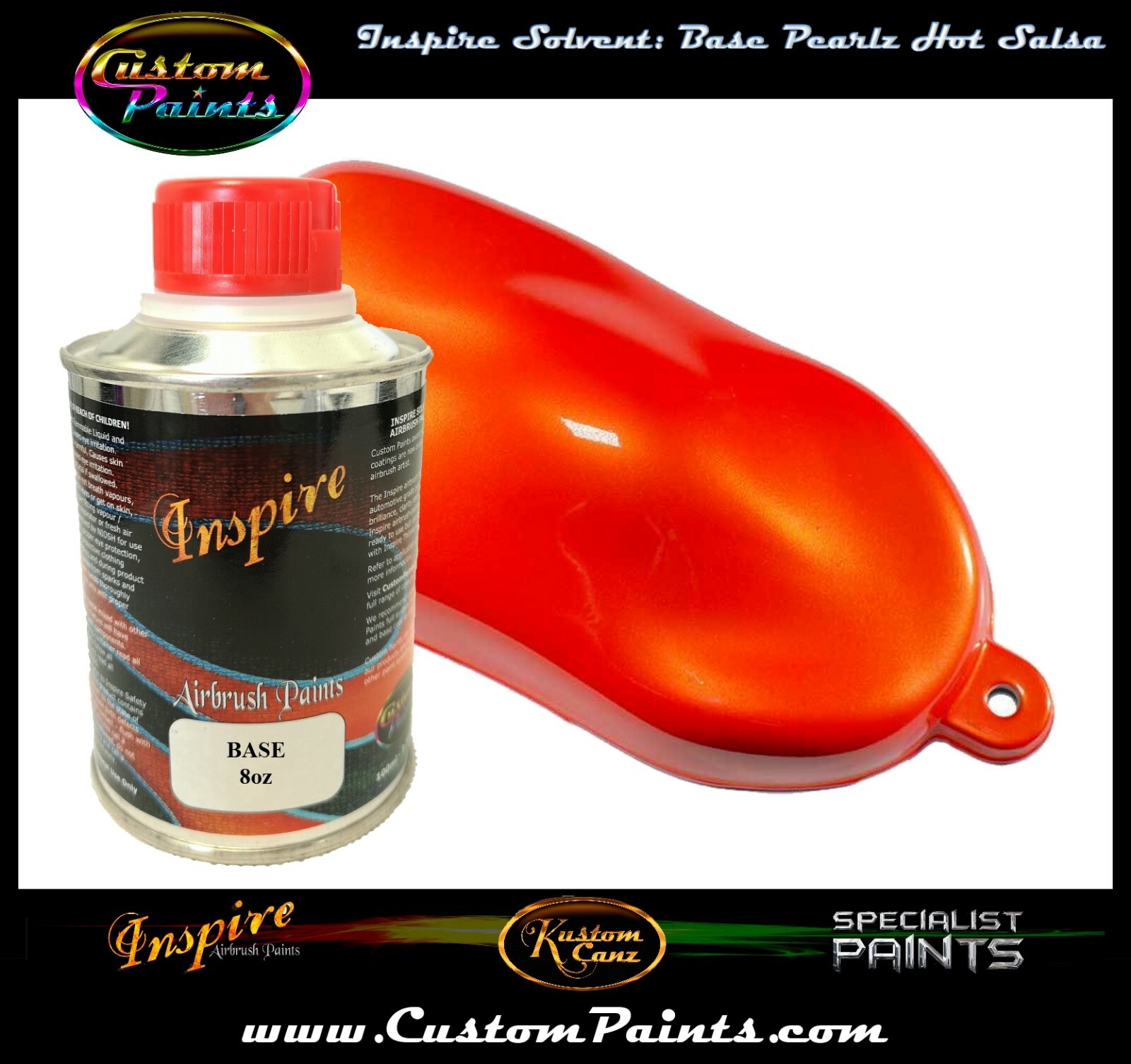 INSPIRE AIRBRUSH BASE PEARLZ HOT SALSA 8oz (SOLVENT), CUSTOM PAINT, ARTIST, HOK