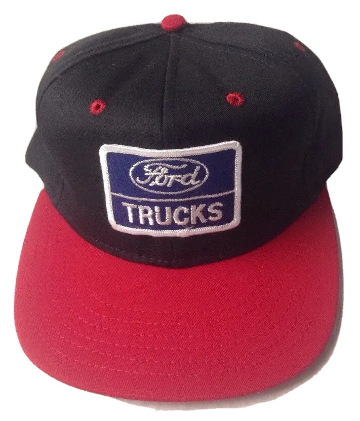 1970s 1980s FORD TRUCKS TRUCKER BASEBALL CAP HAT, BLACK and RED, VINTAGE