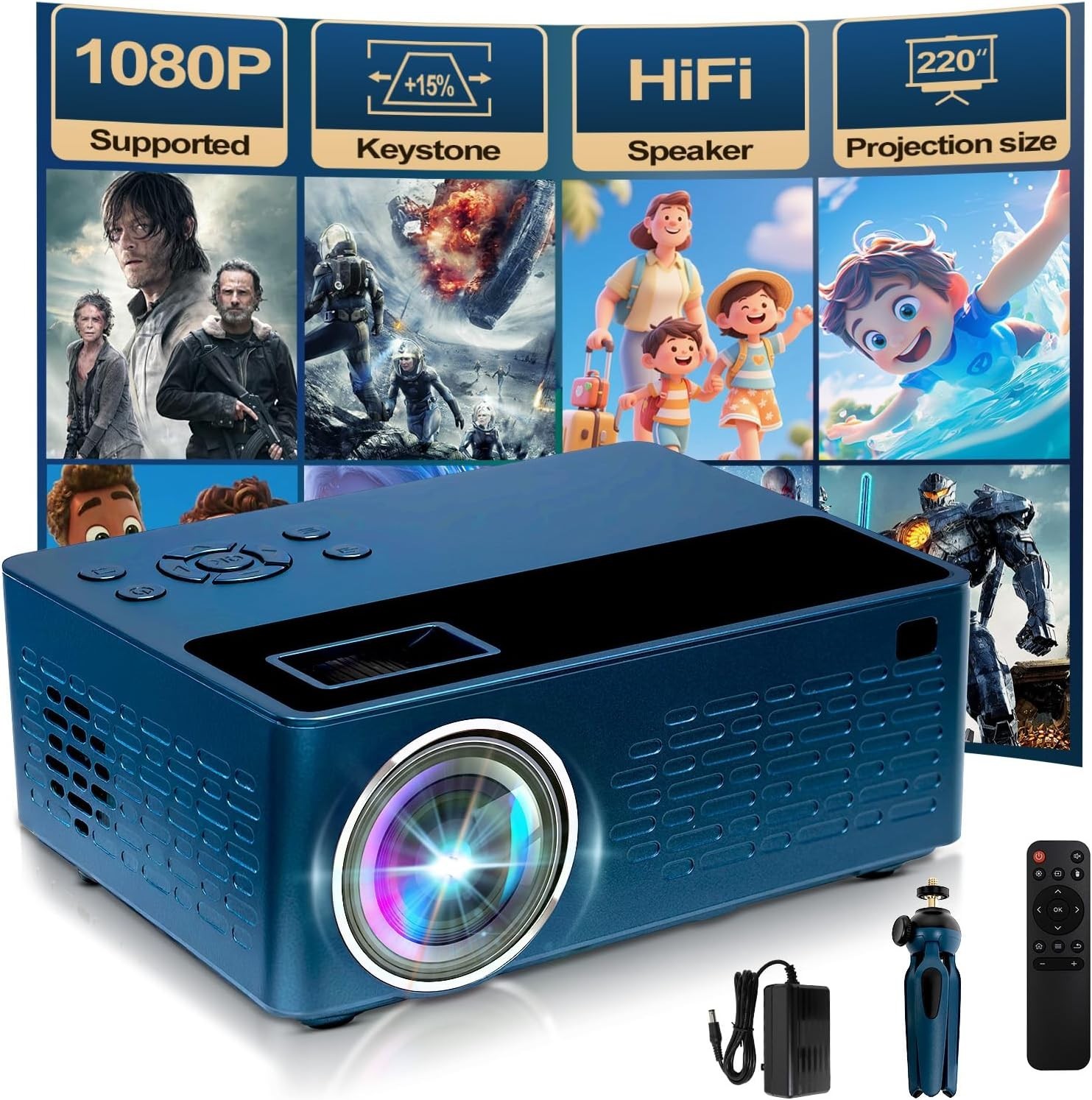 Smart support for 4K projectors,Comes with a mini stand ,Mini Projector with ...