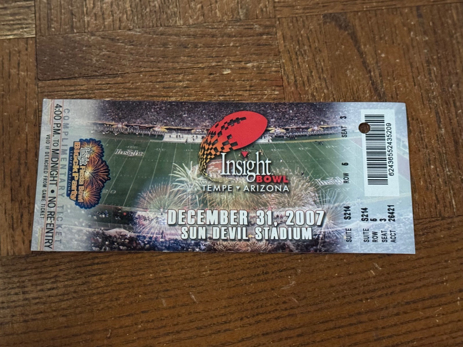2007 Insight.com Bowl Full Football Ticket Indiana v Oklahoma State Cowboys