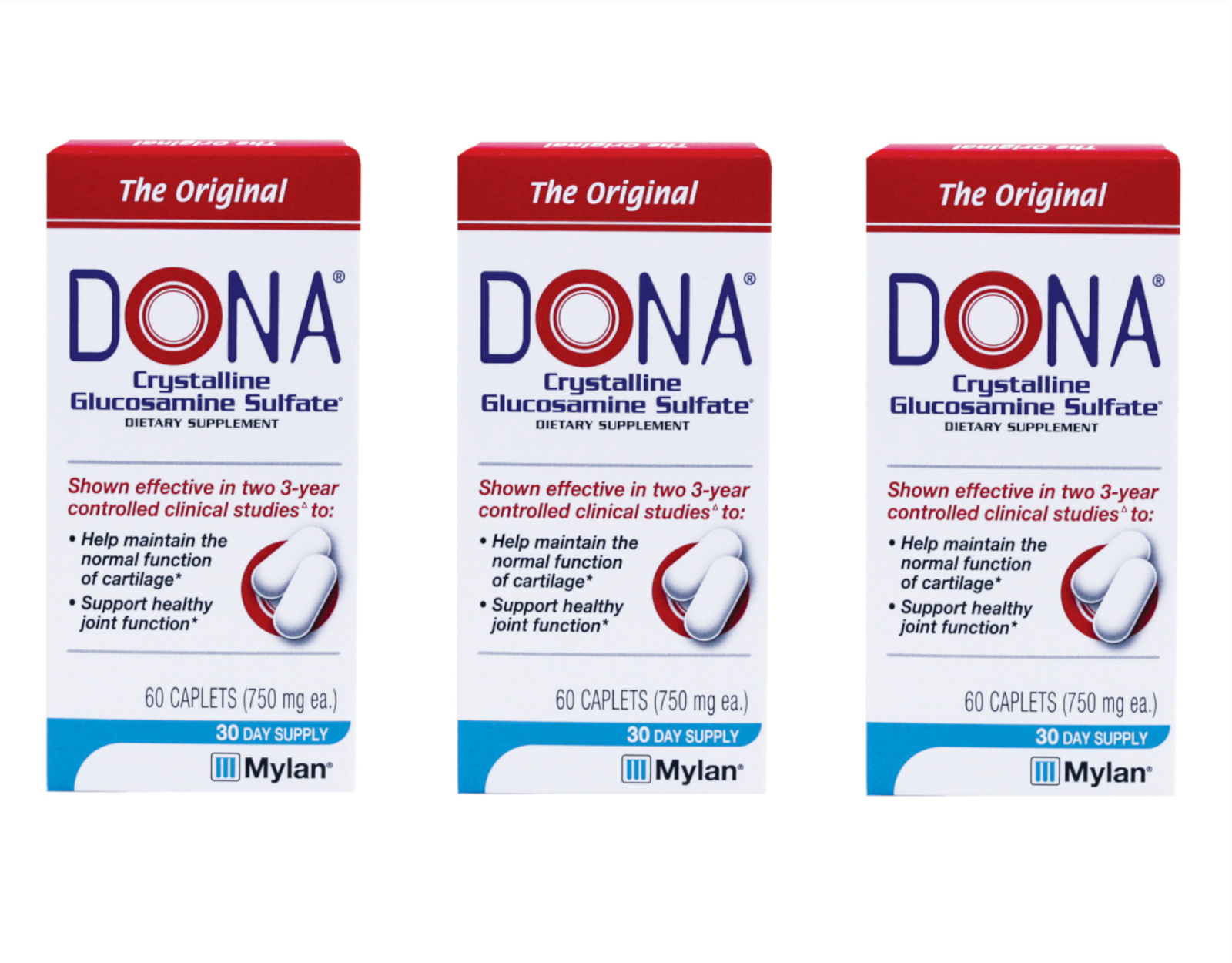 Dona Crystalline Glucosamine Sulfate 750 Mg, 60 Count - Pack of 3