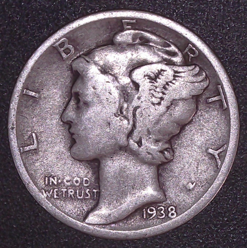 1938-P Mercury Winged Liberty .10c Dime 90% SILVER Philadelphia Mint