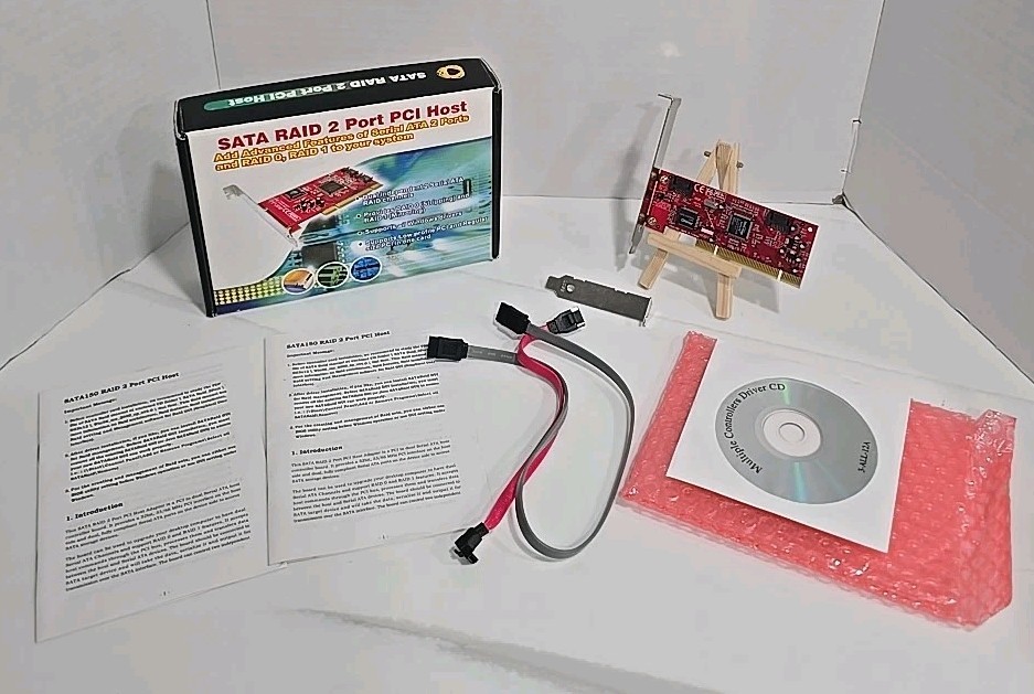 🕹 2 Port Sata Raid 150 PCI Host SBT-SRD2 Windows PC Card Complete In Box