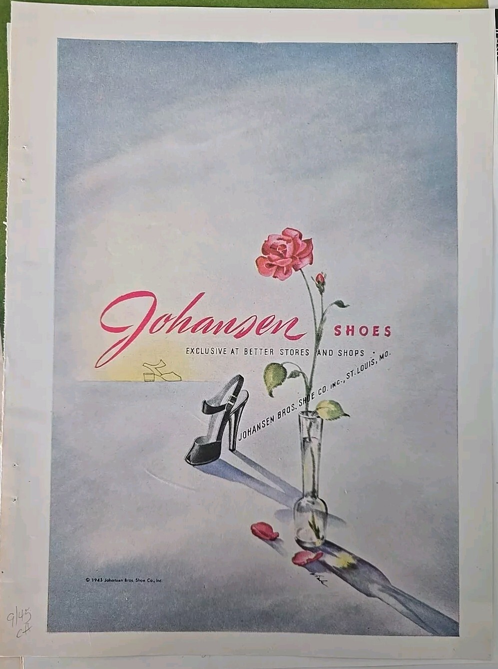 1945 Women's Johansen Bros High Heel shoes vintage fashion art ad