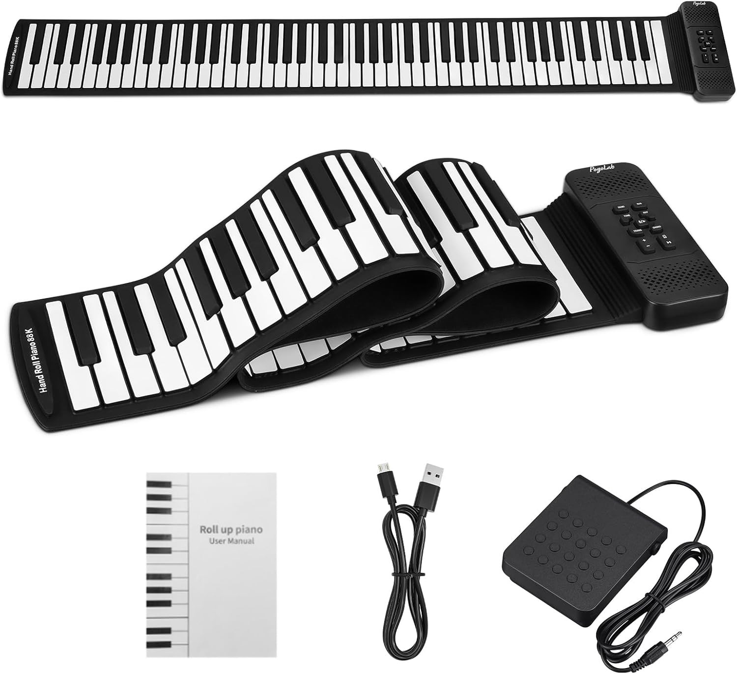 Portable 88 Keys Roll Up Piano with Sustain Pedal & Dual BT Function