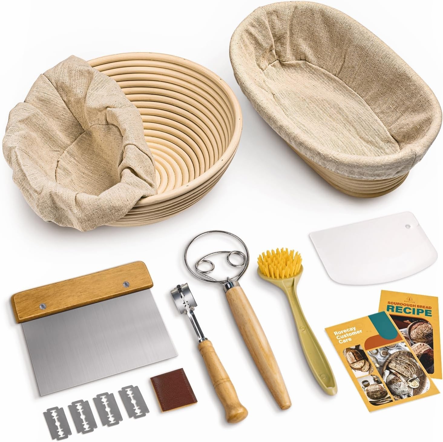 9-Inch Round & 10-Inch Oval Rattan Proofing Baskets with Essential Baking Tools