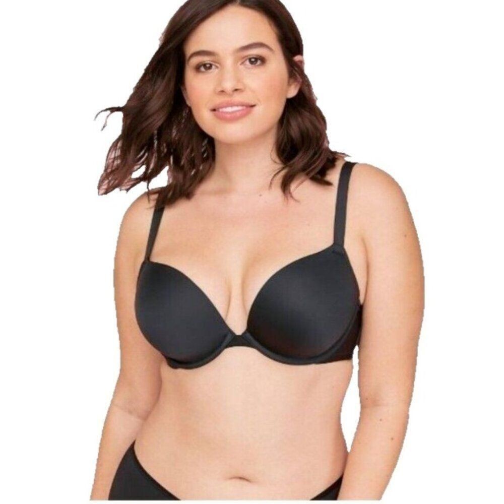 Lane Bryant Cacique Smooth Boost Plunge Bra Solid Satin Size 42DDD Black NWOT