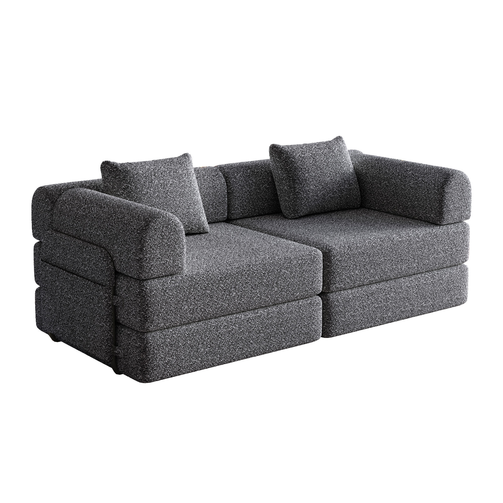 72in foldable Chenier sofa, equipped two side storage bags and two cushions Grey