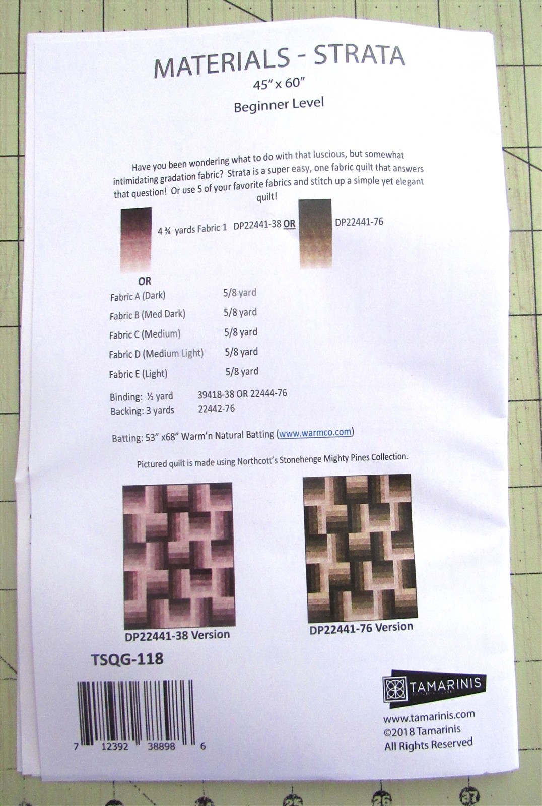 "Strata" Beginner Friendly Quilt Pattern 45" x 60" for Tamarinis by Tammy Silber
