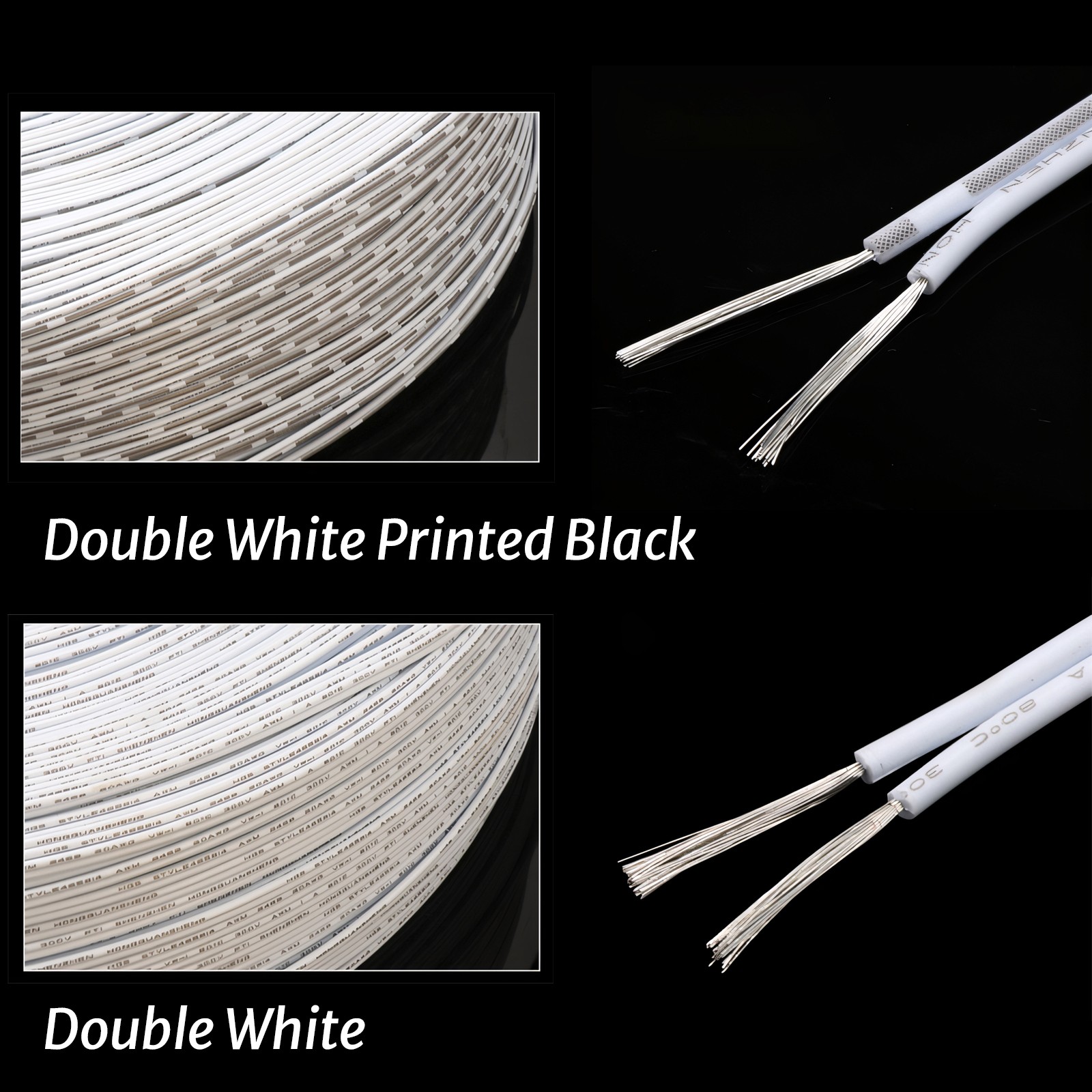 2-Core PVC Flexible Parallel Cable 16AWG-30AWG Stranded Electrical Flex Wire