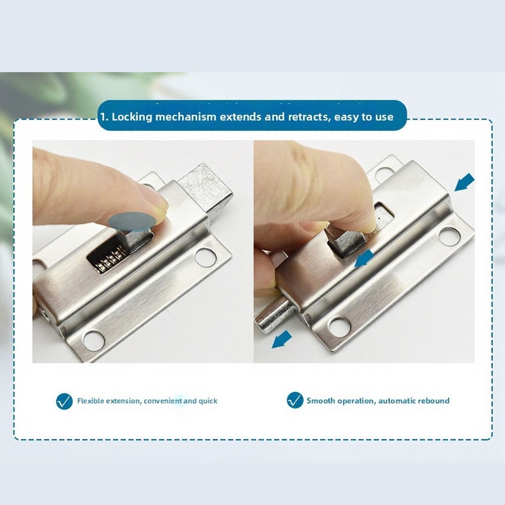 Stainless Steel 2 Inch Door Bolt Latch Automatic Spring Lock for Multiple Uses