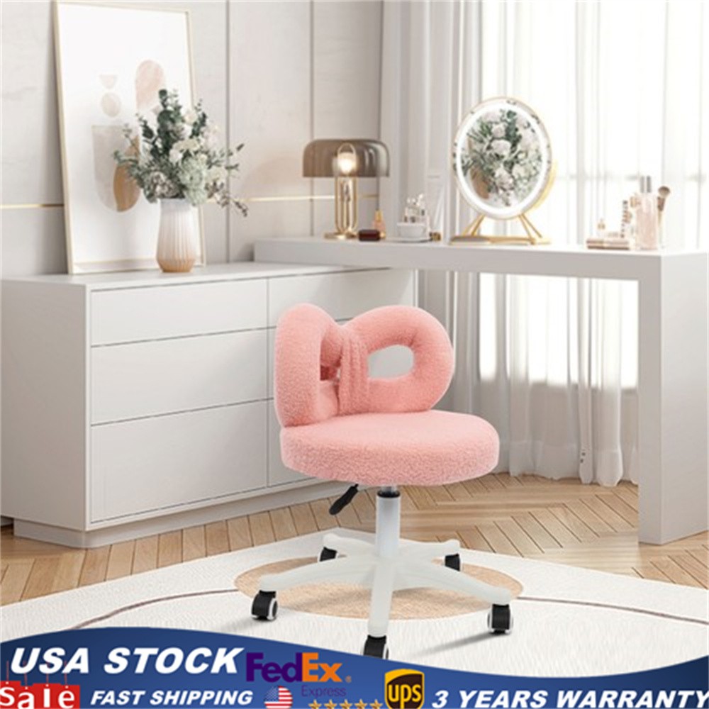 Vanity Chair with Cute Bow Backrest & Wheels, 360° Rolling Makeup Seat