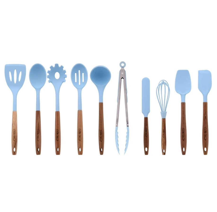 The Pioneer Woman 10-Piece Silicone and Acacia Wood Handle Cooking Utensils Set,
